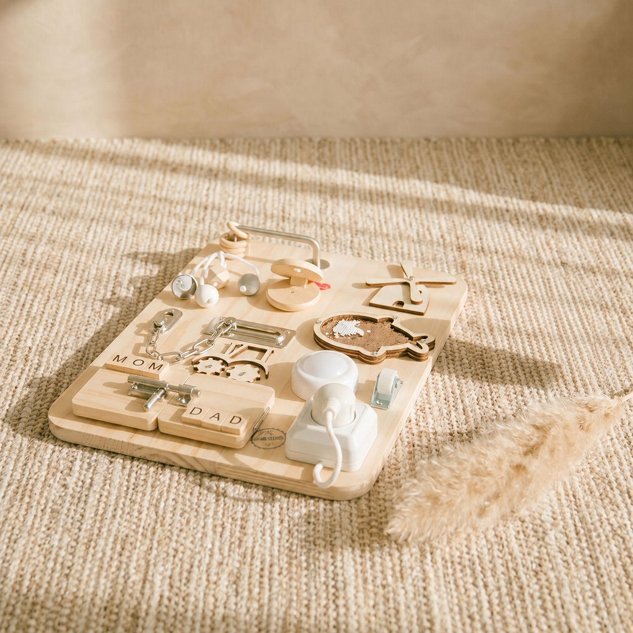 Wooden Sensory Busy Board — Fine Motor Skills Activity Board for Toddlers