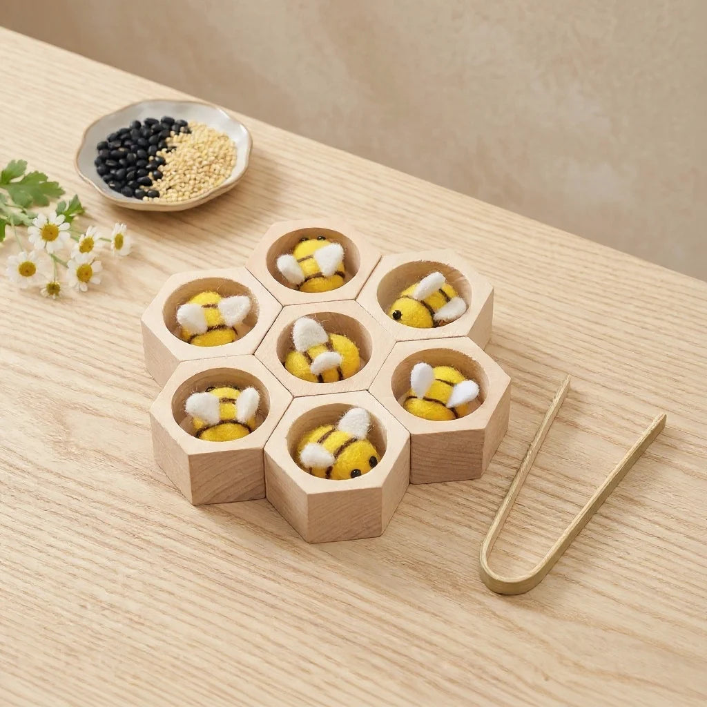 Wooden Bee Hive Toy — Fine Motor & Colour Learning Toy for Toddlers