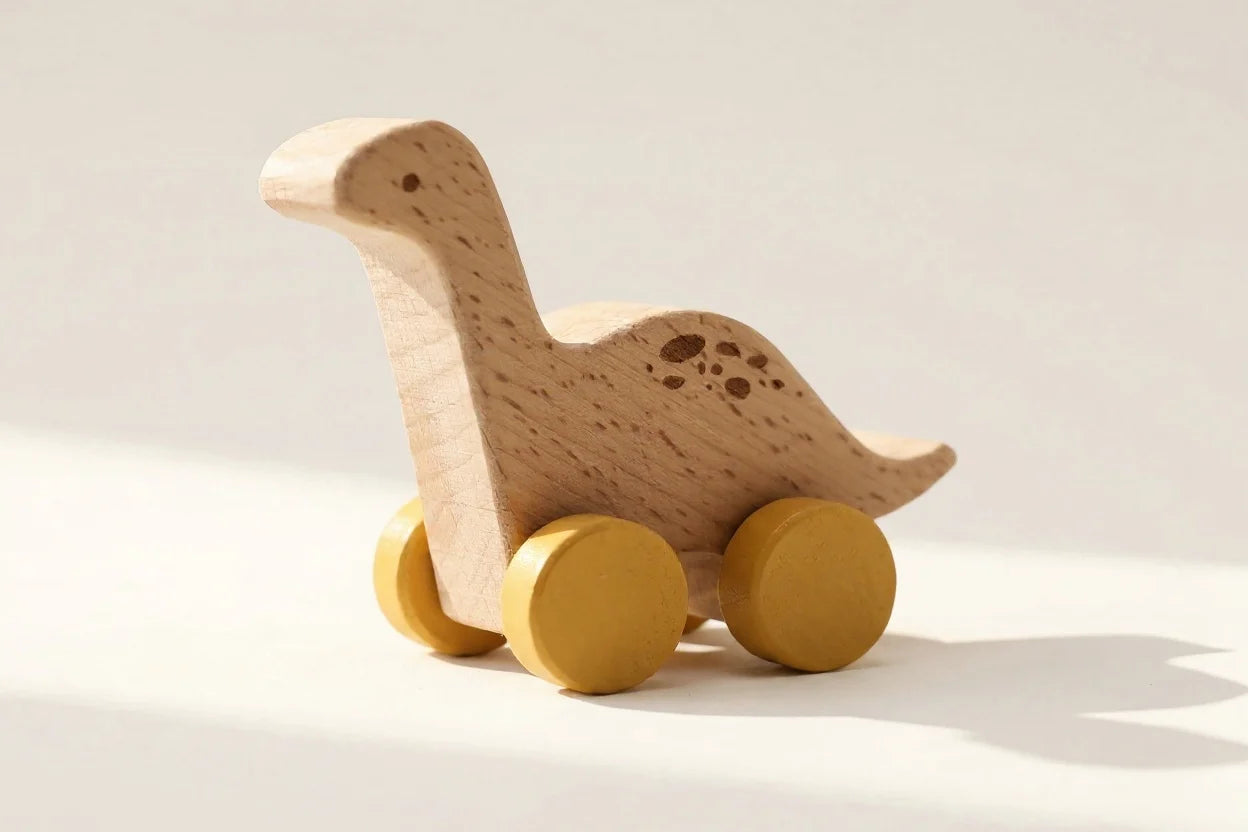 Dinosaur Wooden Pull-Along Toy — Animal Push & Pull Car for Toddlers