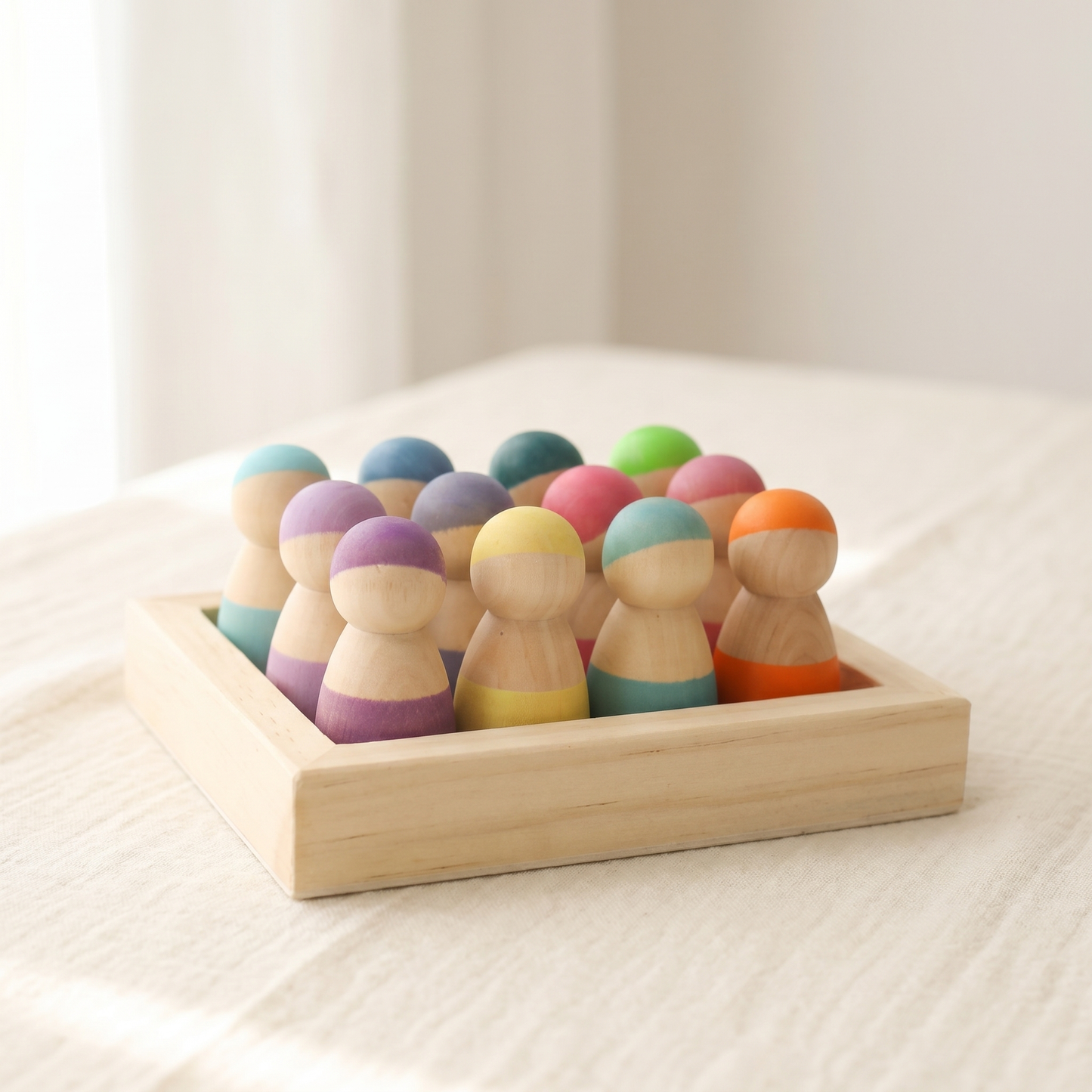 Wooden Frosted Peg Dolls — 12-Piece Imaginative Play Set for Kids