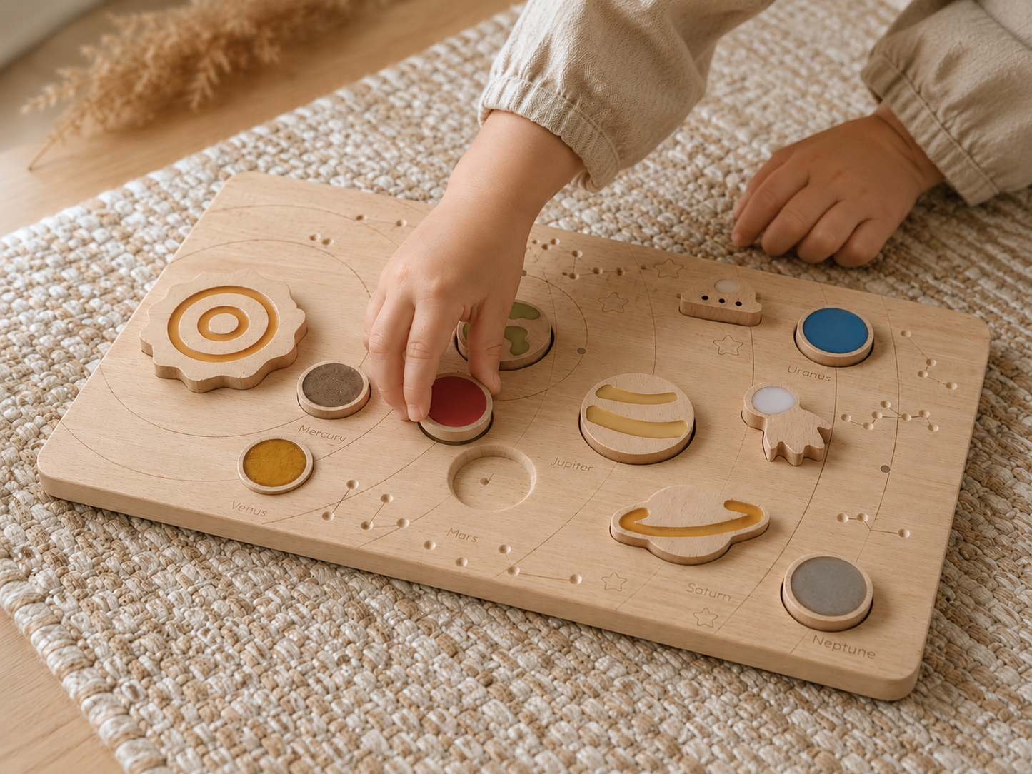 Wooden Solar System Magnetic Puzzle Board — Space Learning Toy for Kids