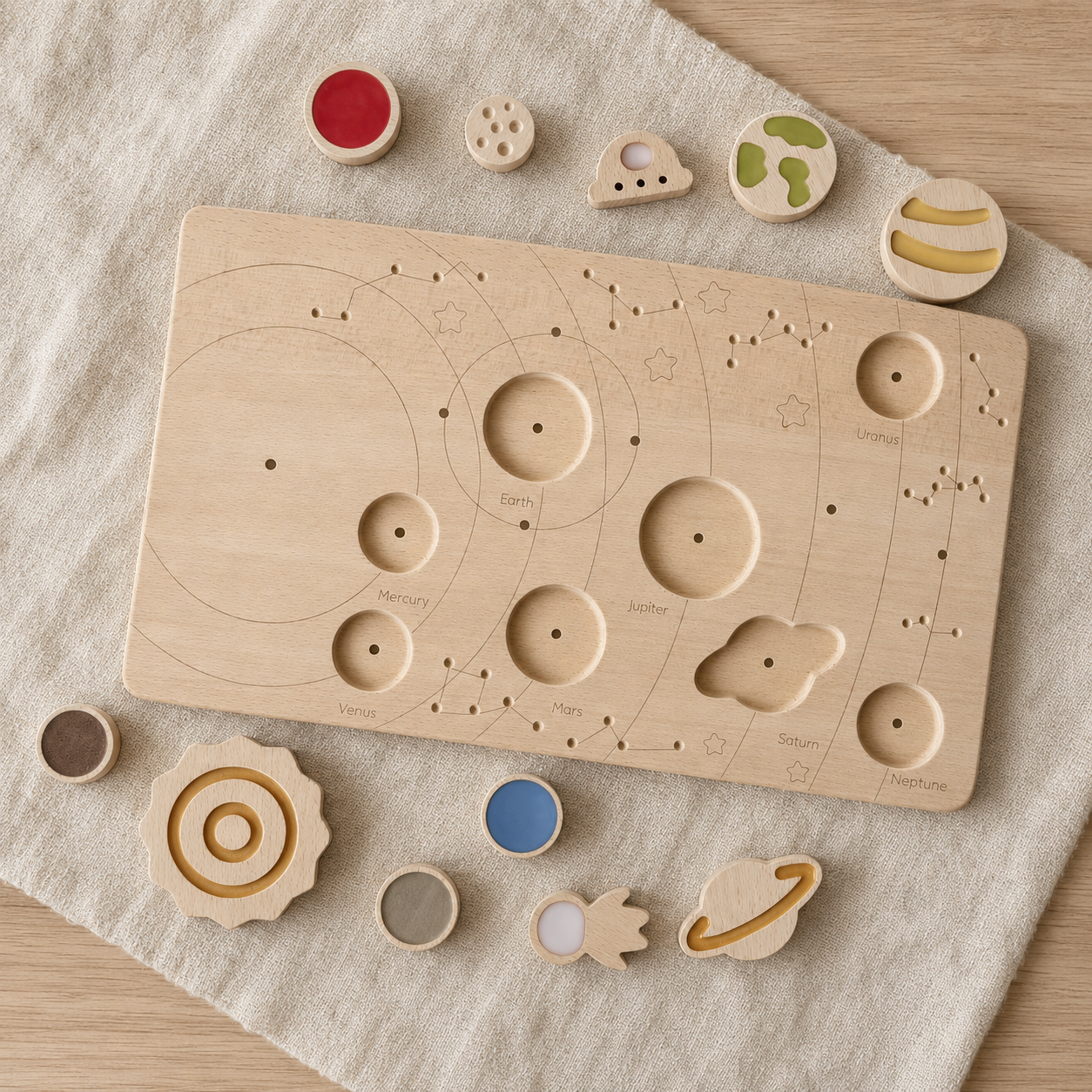Wooden Solar System Magnetic Puzzle Board — Space Learning Toy for Kids