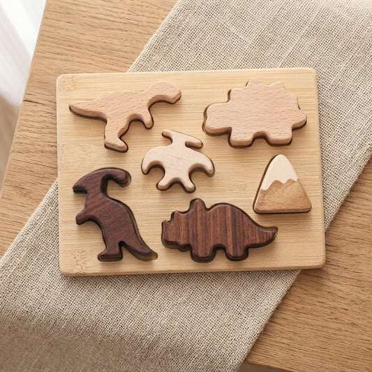 Wooden Dinosaur Tray Puzzle — 7-Piece Montessori Puzzle for Toddlers