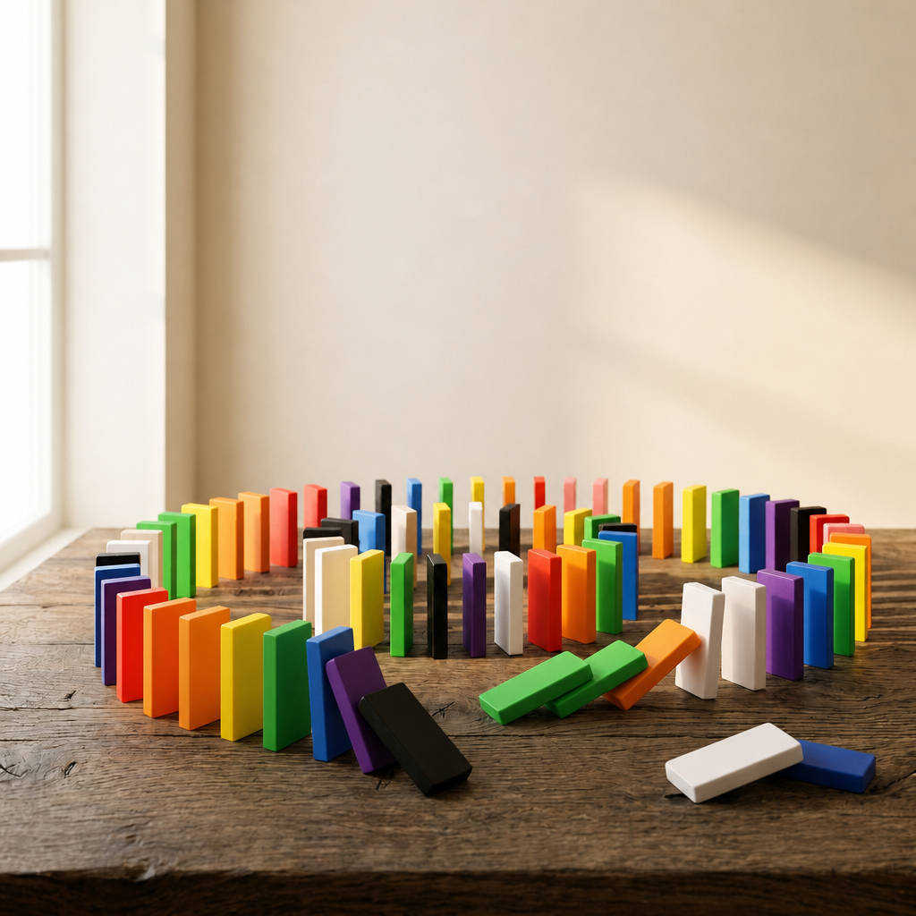 Rainbow Wooden Dominoes — 120-Piece Chain Reaction Set for Kids