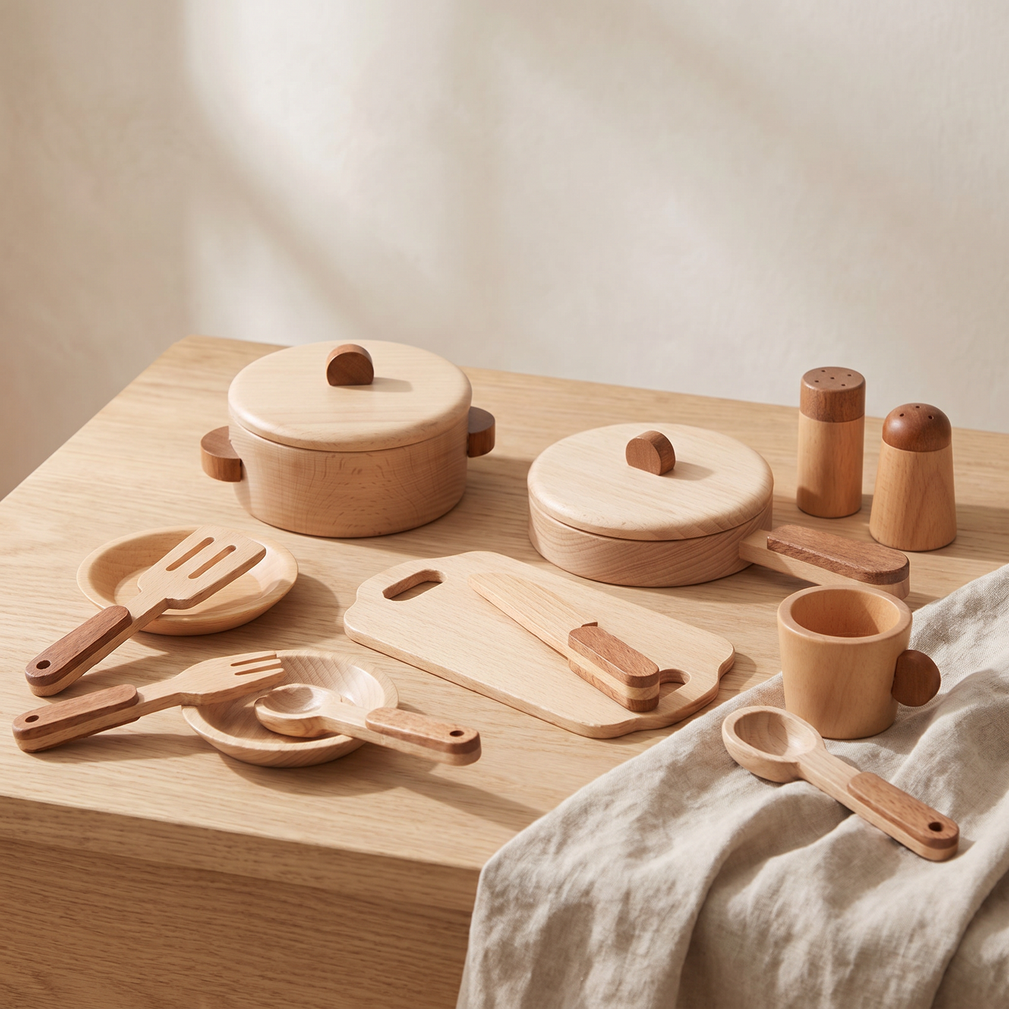 Wooden Kitchen Playset — 15-Piece Pretend Cooking Set for Kids