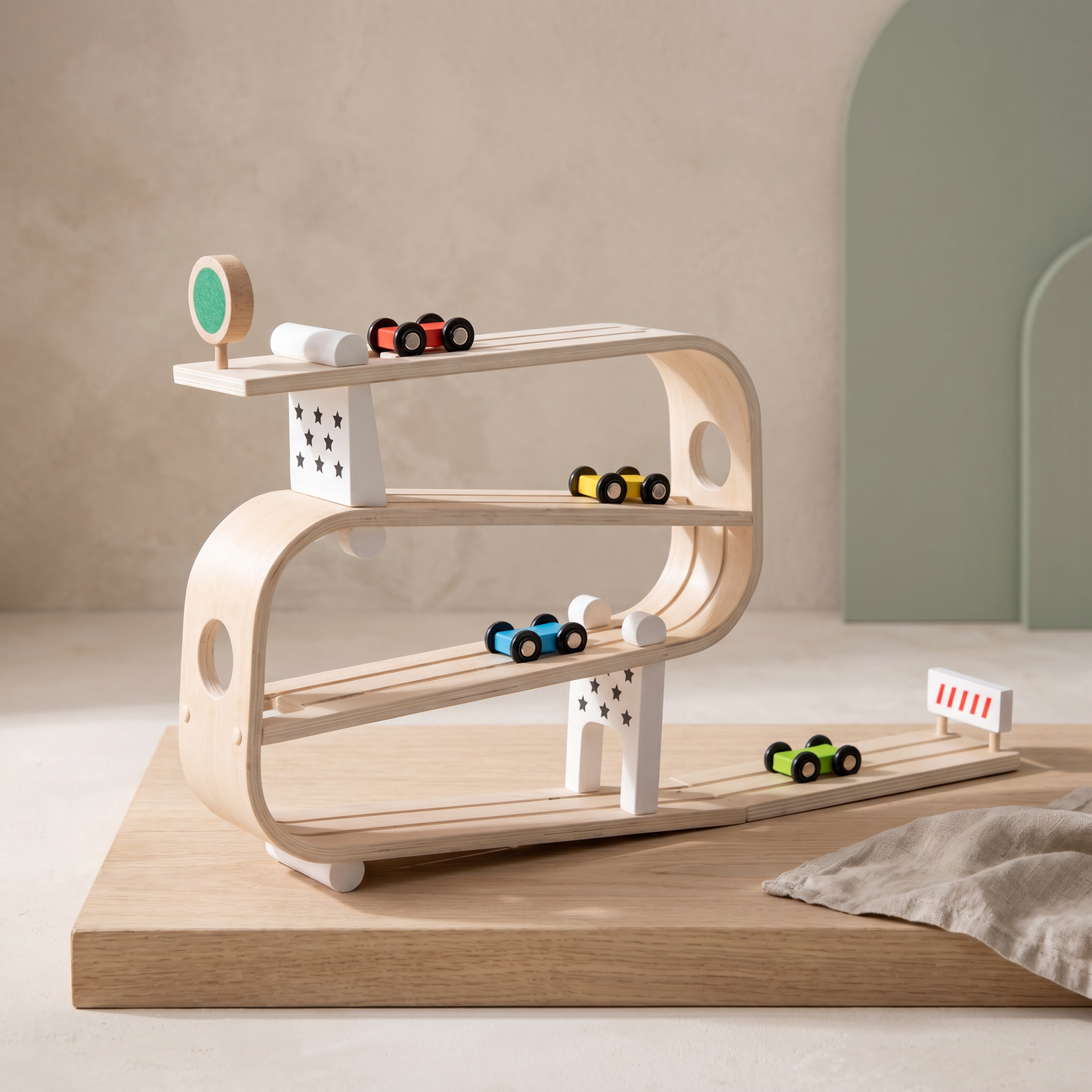 Wooden Gliding Car Track Toy — Gravity Racer Playset for Kids