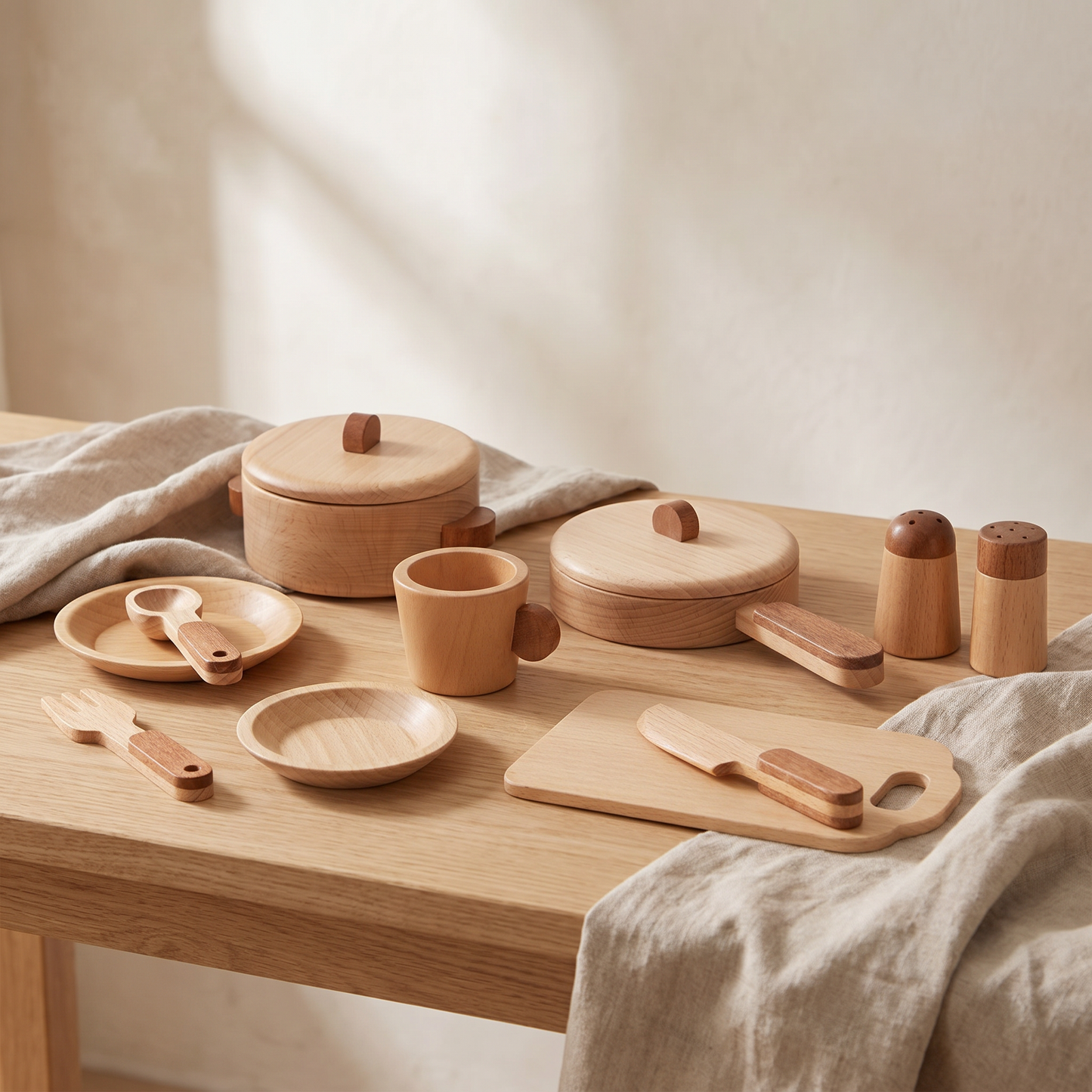Wooden Kitchen Playset — 15-Piece Pretend Cooking Set for Kids