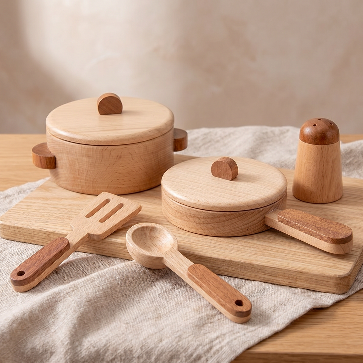 Wooden Kitchen Playset — 15-Piece Pretend Cooking Set for Kids