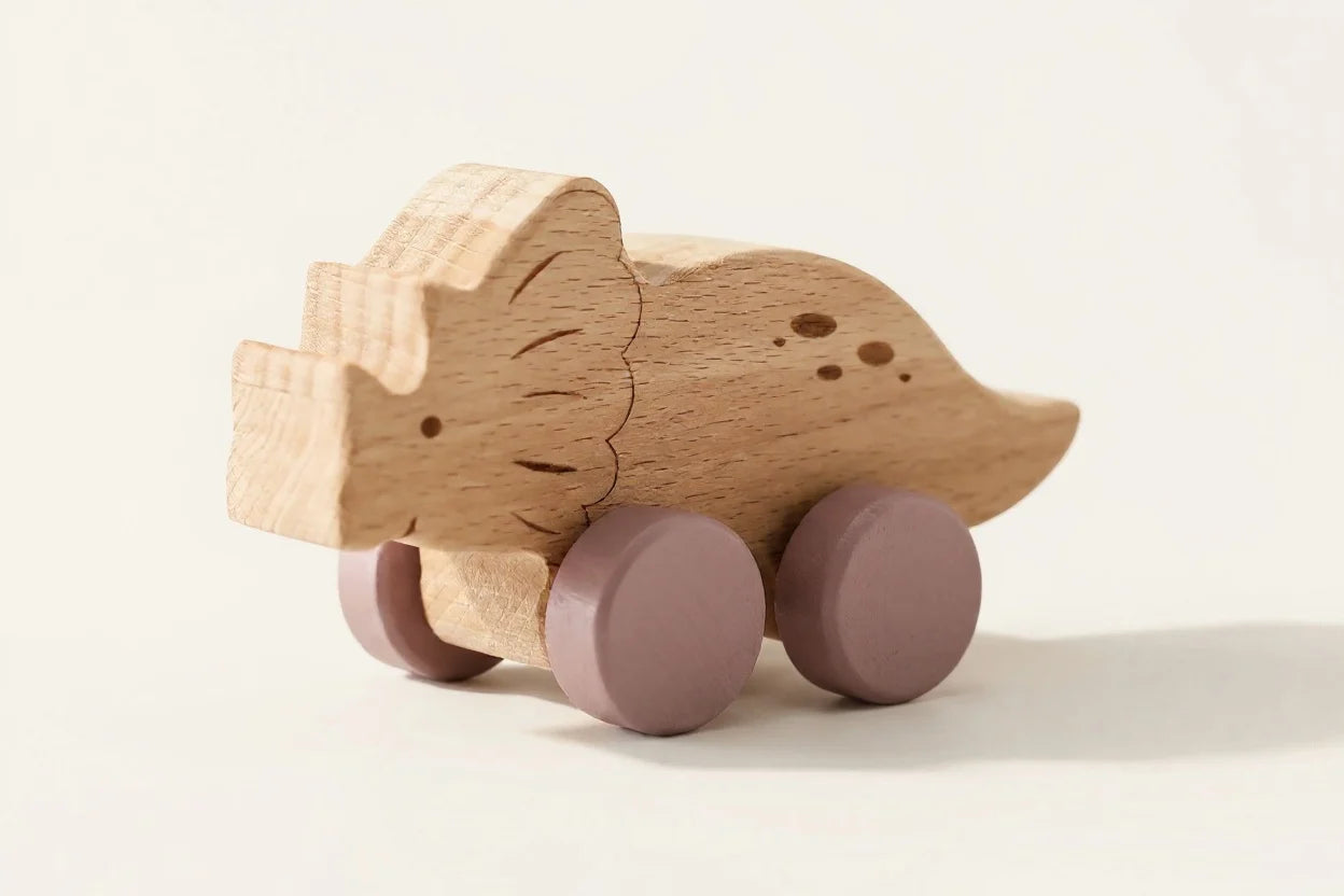 Dinosaur Wooden Pull-Along Toy — Animal Push & Pull Car for Toddlers