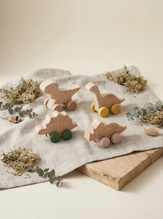 Dinosaur Wooden Pull-Along Toy — Animal Push & Pull Car for Toddlers