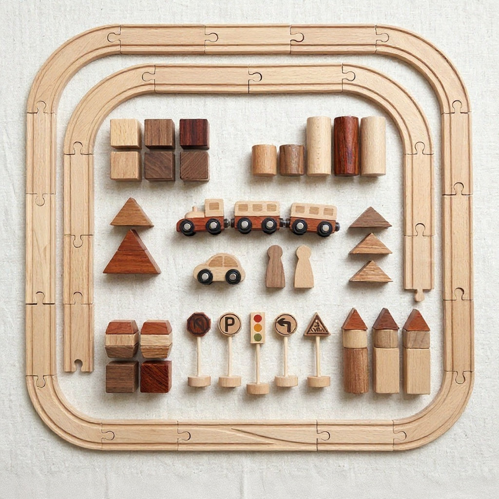 Wooden Forest Train Track Set — 40-Piece Building & Puzzle Toy for Kids