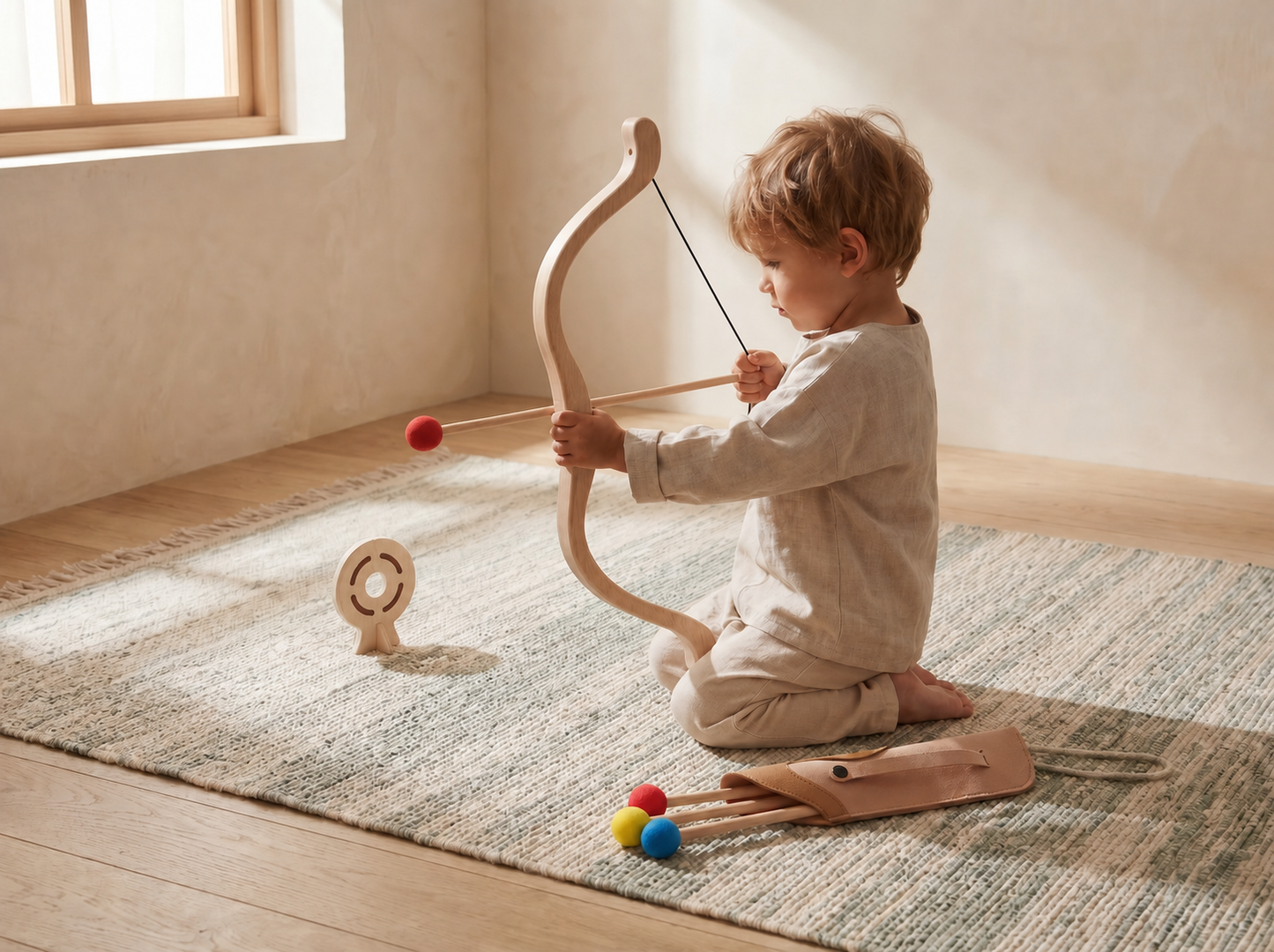 Wooden Bow & Arrow Toy Set — Outdoor Archery Playset for Kids