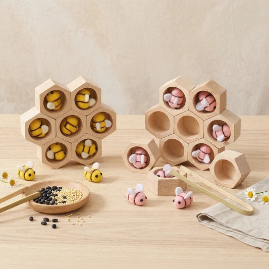 Wooden Bee Hive Toy — Fine Motor & Colour Learning Toy for Toddlers