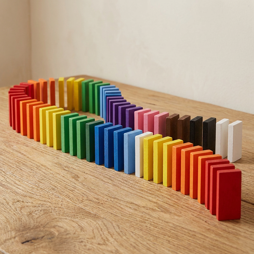 Rainbow Wooden Dominoes — 120-Piece Chain Reaction Set for Kids