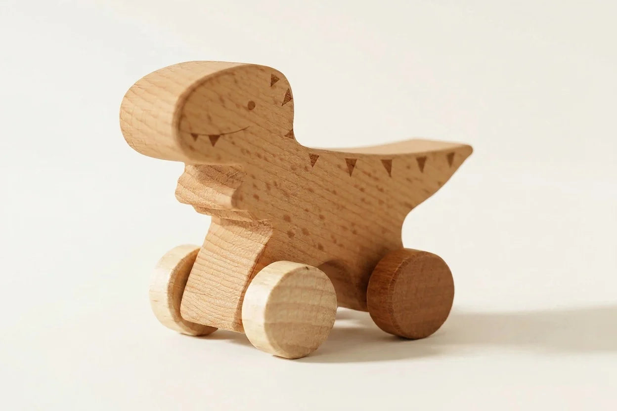 Dinosaur Wooden Pull-Along Toy — Animal Push & Pull Car for Toddlers