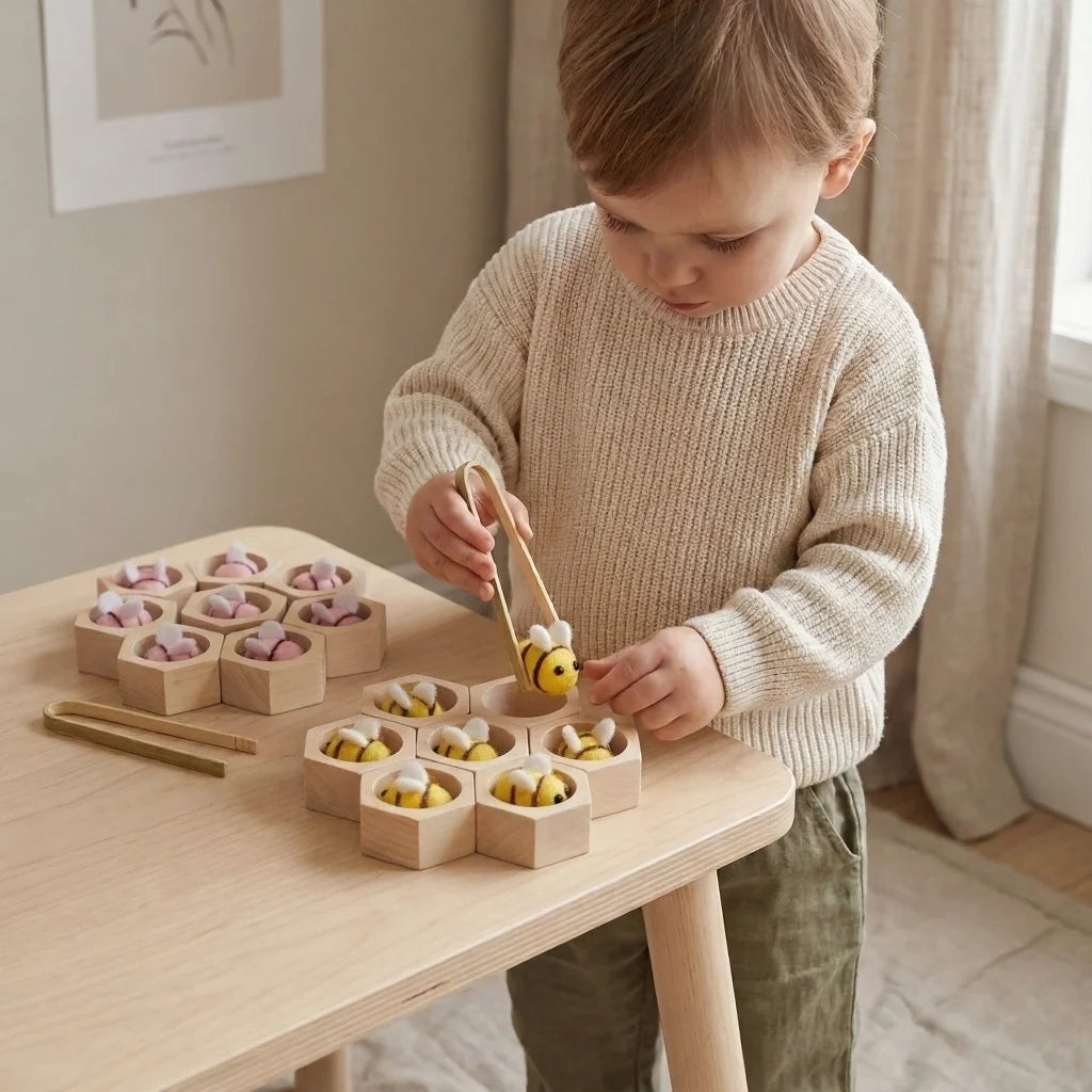 Wooden Bee Hive Toy — Fine Motor & Colour Learning Toy for Toddlers