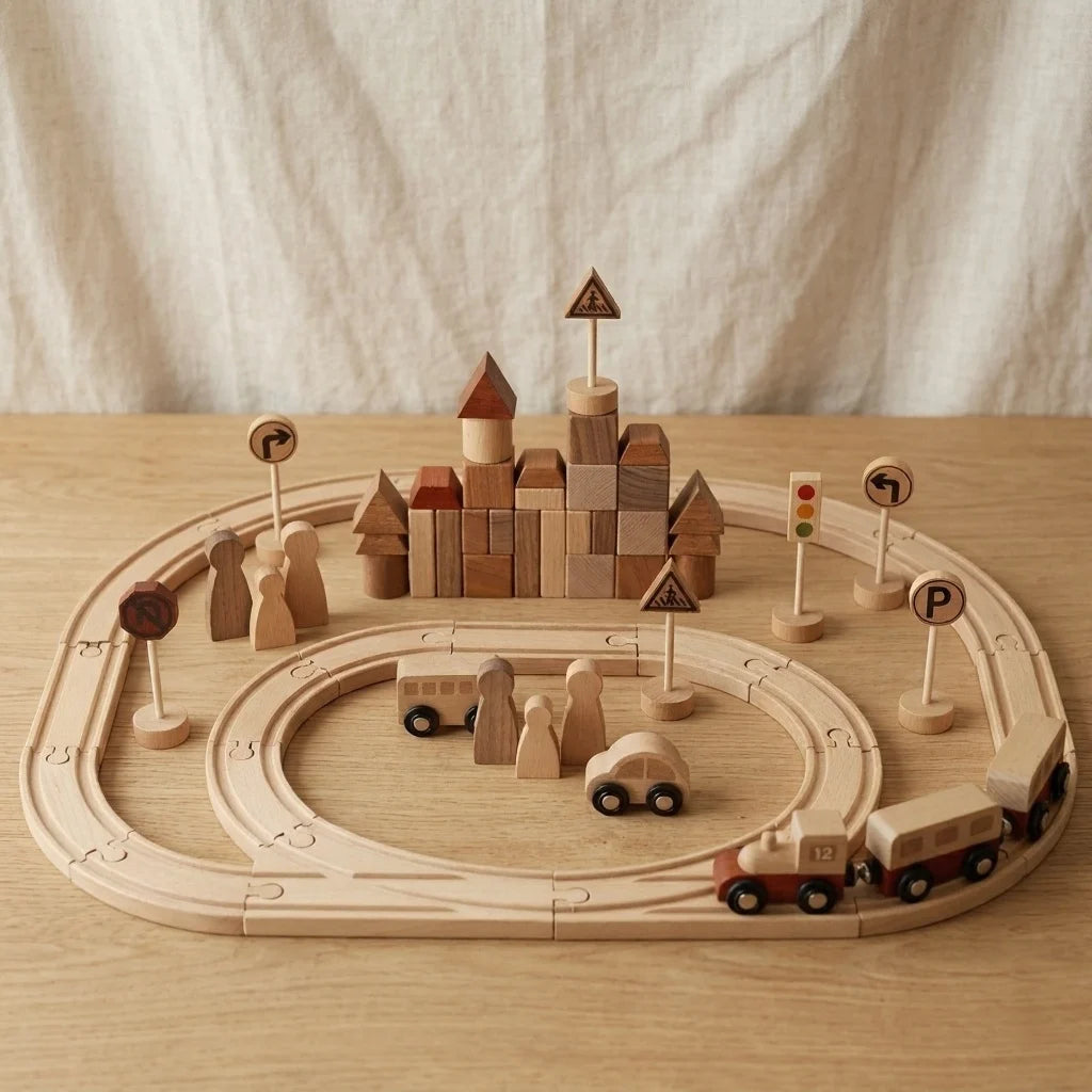 Wooden Forest Train Track Set — 40-Piece Building & Puzzle Toy for Kids