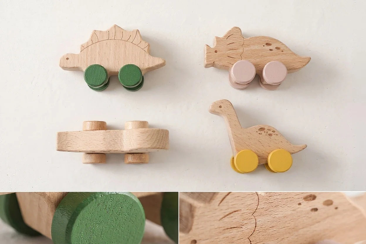 Dinosaur Wooden Pull-Along Toy — Animal Push & Pull Car for Toddlers