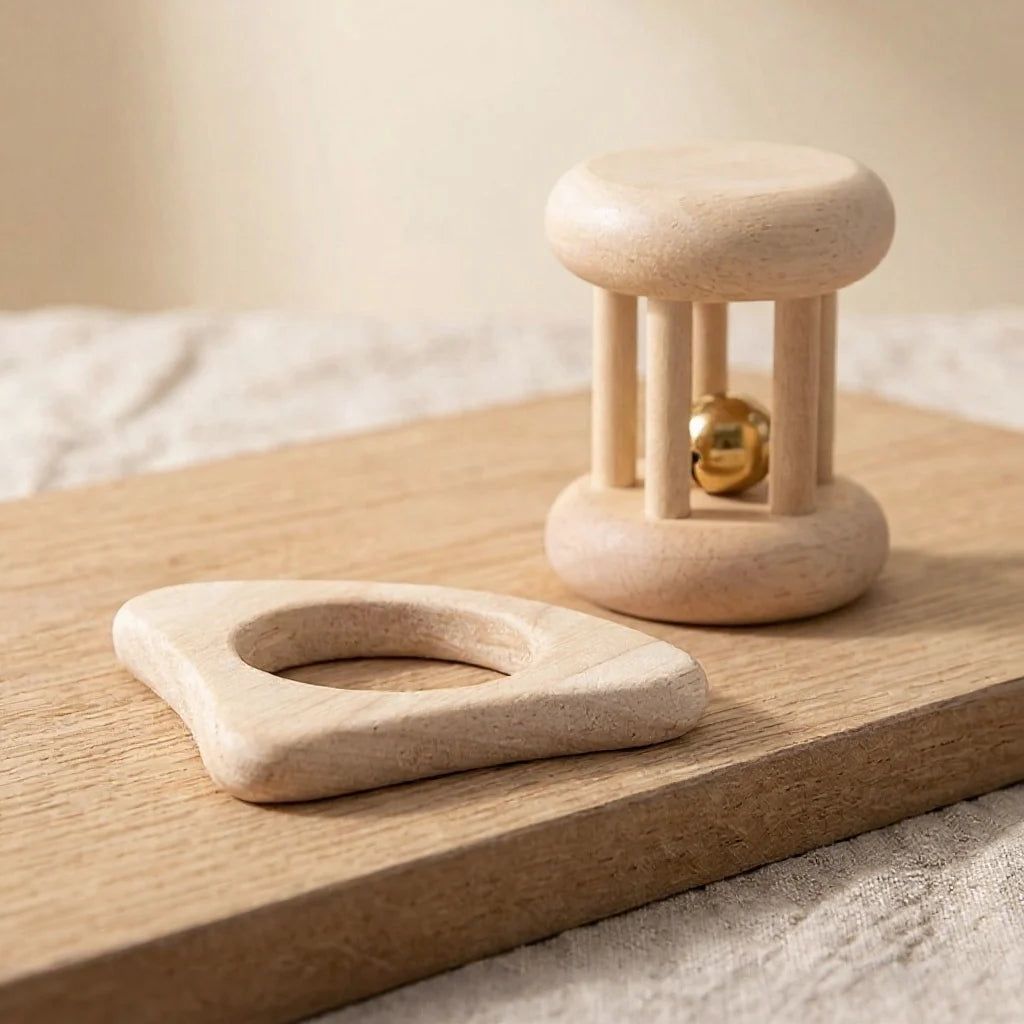 Wooden Baby Rattle Set — 4-Piece Sensory Toy for Newborns & Infants