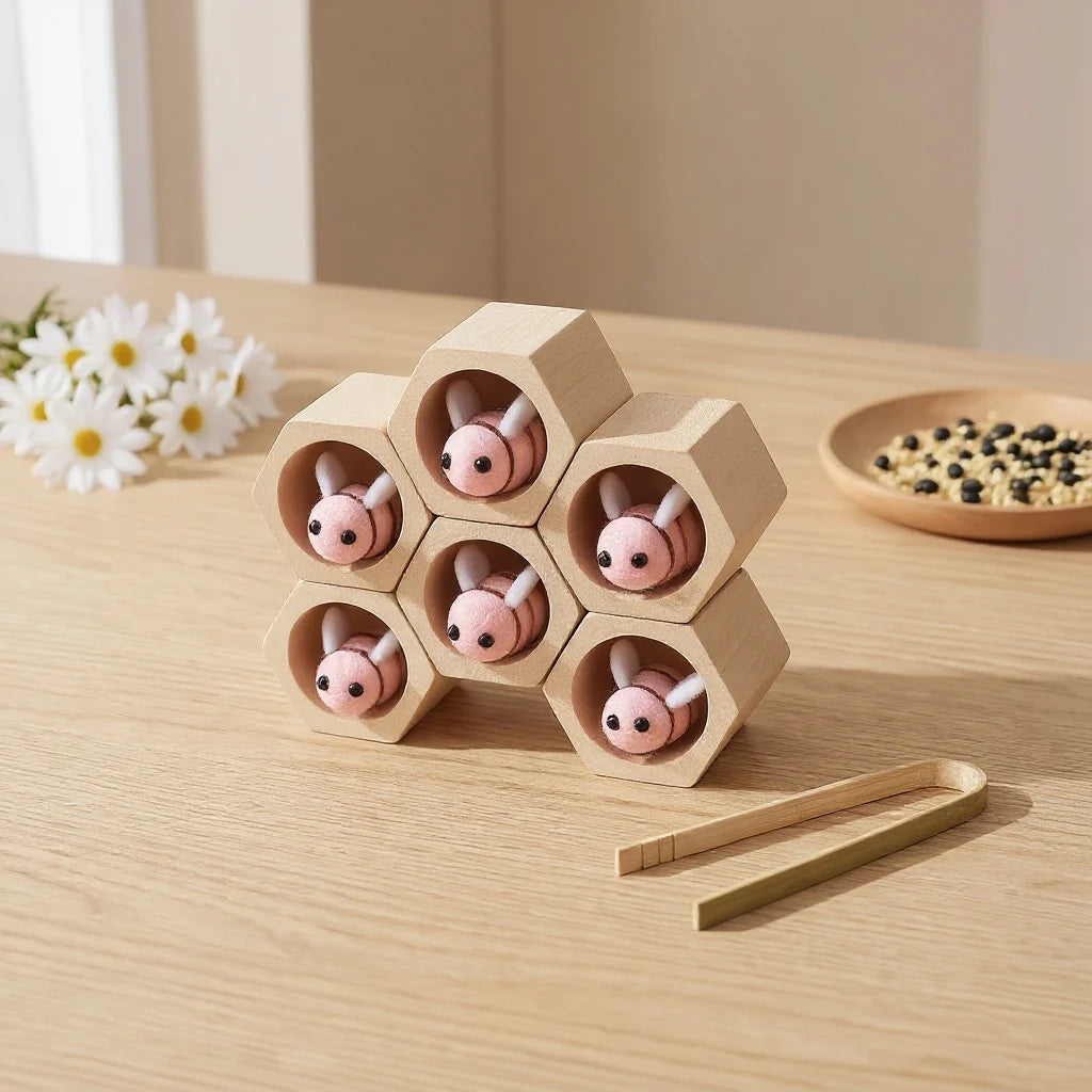 Wooden Bee Hive Toy — Fine Motor & Colour Learning Toy for Toddlers