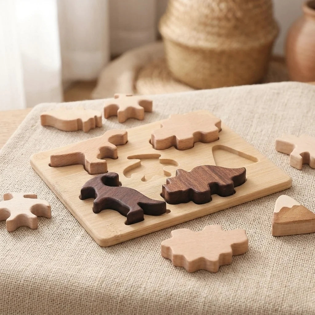 Wooden Dinosaur Tray Puzzle — 7-Piece Montessori Puzzle for Toddlers