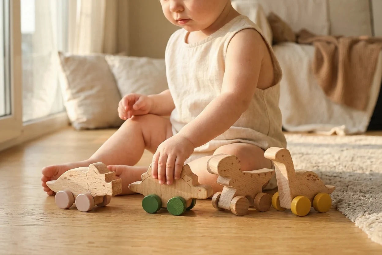 Dinosaur Wooden Pull-Along Toy — Animal Push & Pull Car for Toddlers