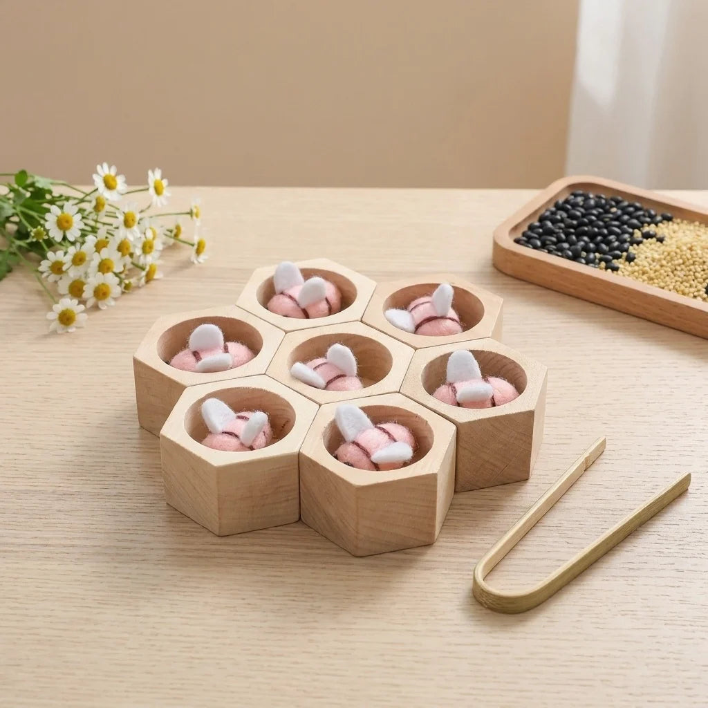 Wooden Bee Hive Toy — Fine Motor & Colour Learning Toy for Toddlers