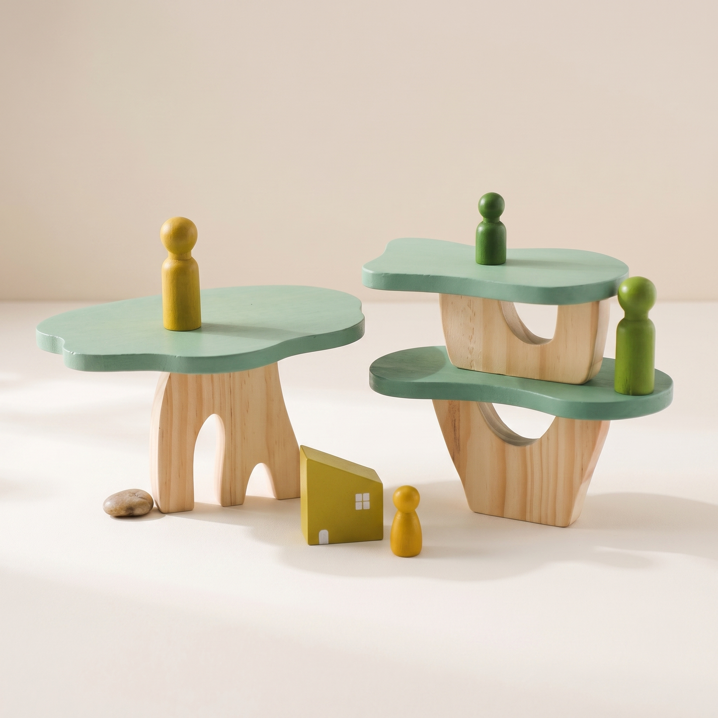 Wooden Dollhouse Stacking Toy — Beech Wood Village Playset for Kids