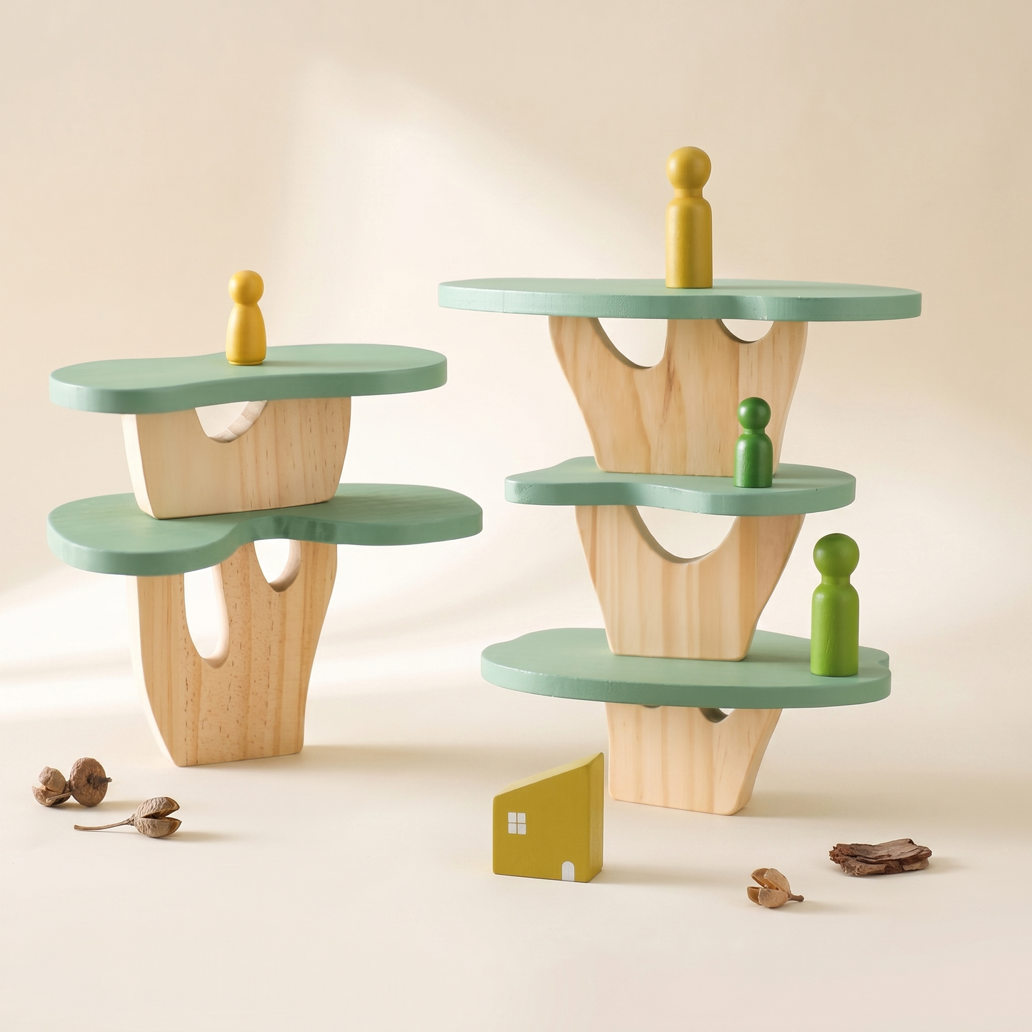 Wooden Dollhouse Stacking Toy — Beech Wood Village Playset for Kids