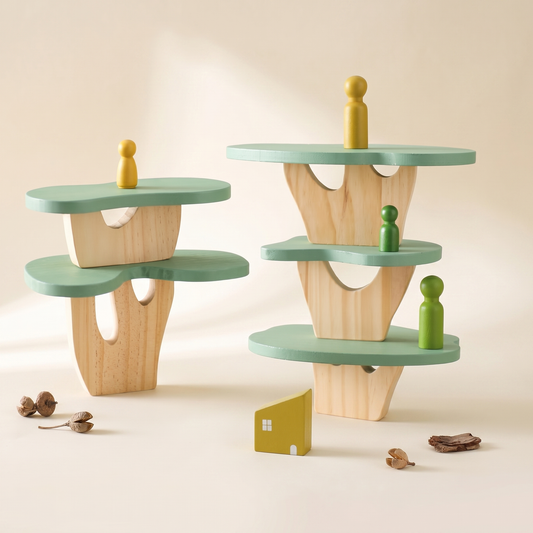 Wooden Dollhouse Stacking Toy — Beech Wood Village Playset for Kids