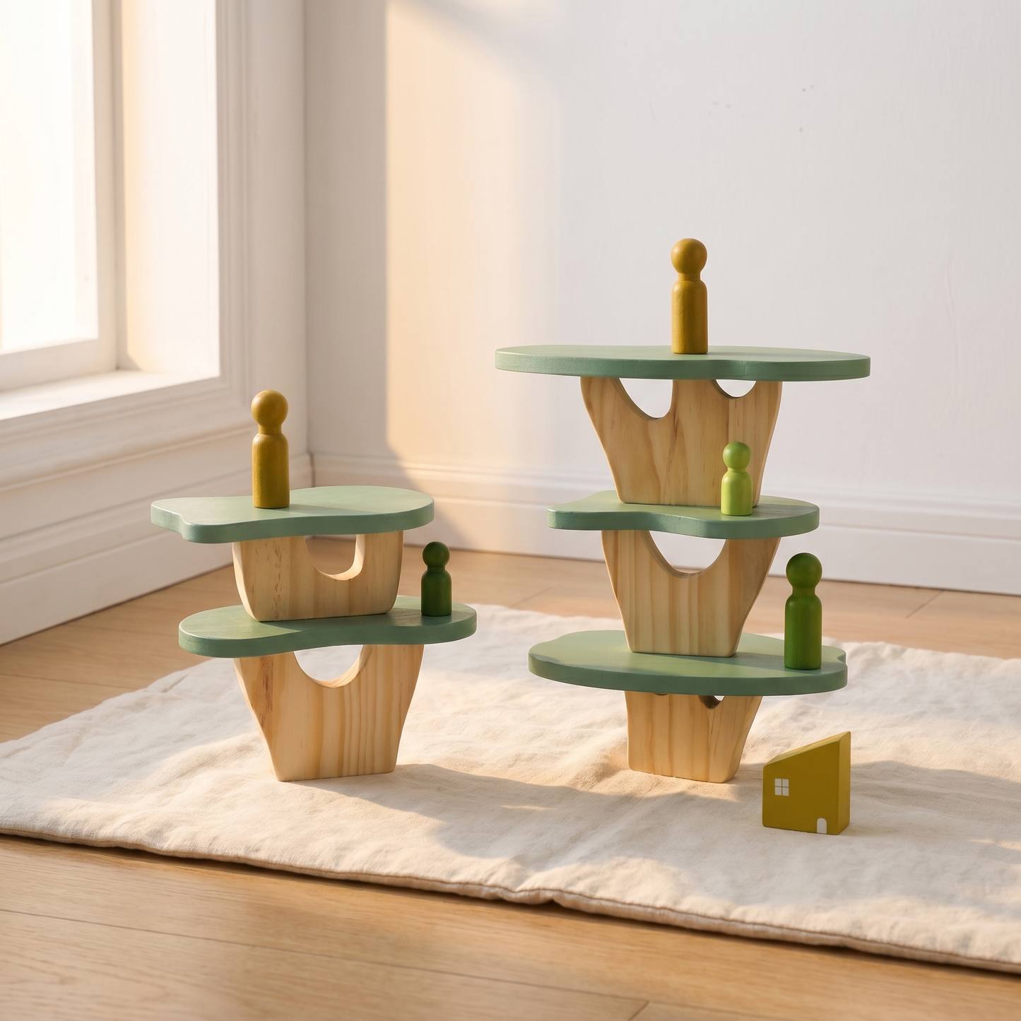 Wooden Dollhouse Stacking Toy — Beech Wood Village Playset for Kids