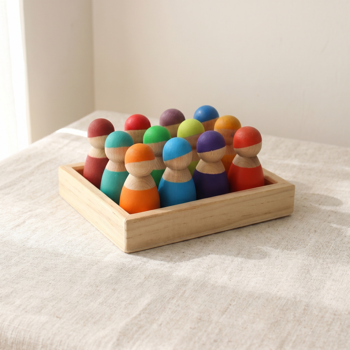 Wooden Frosted Peg Dolls — 12-Piece Imaginative Play Set for Kids