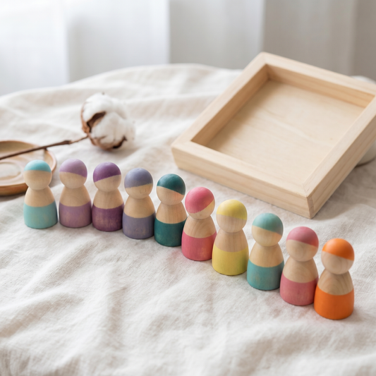 Wooden Frosted Peg Dolls — 12-Piece Imaginative Play Set for Kids