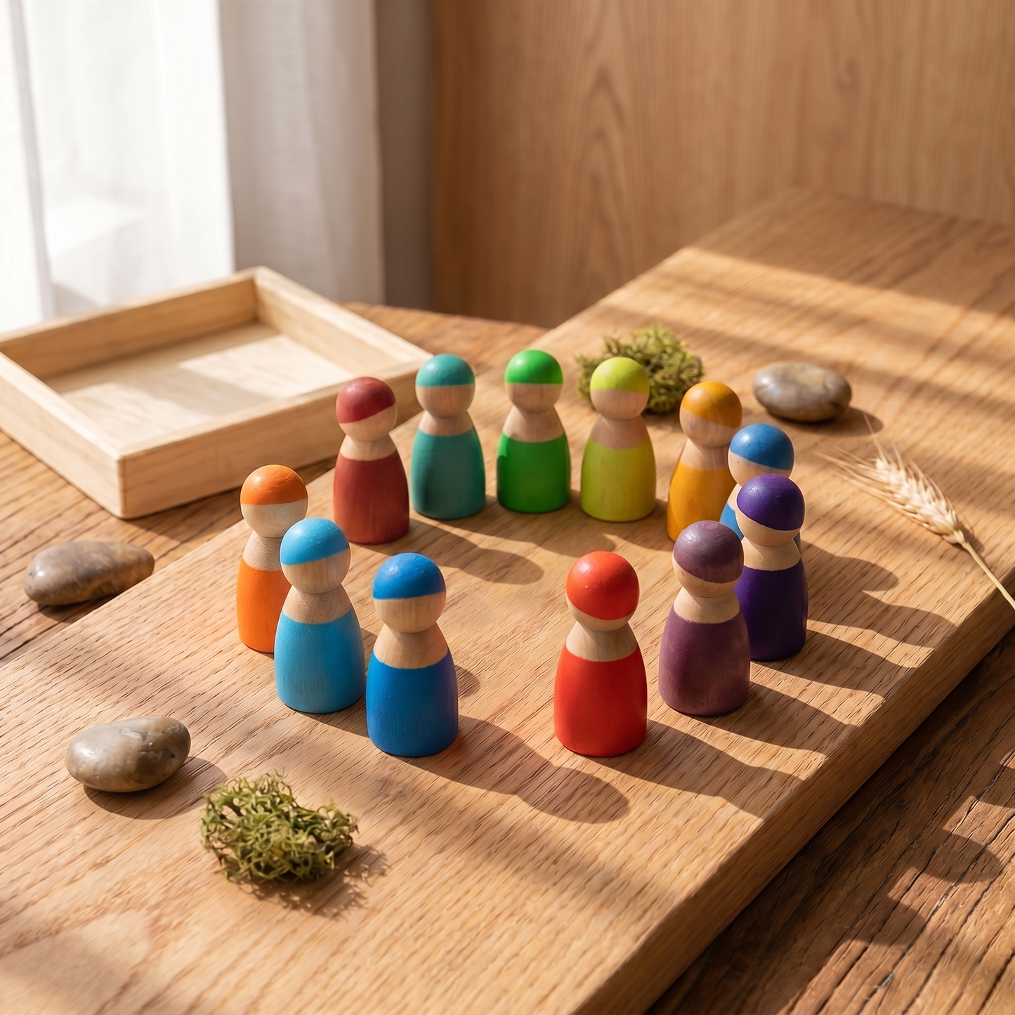Wooden Frosted Peg Dolls — 12-Piece Imaginative Play Set for Kids