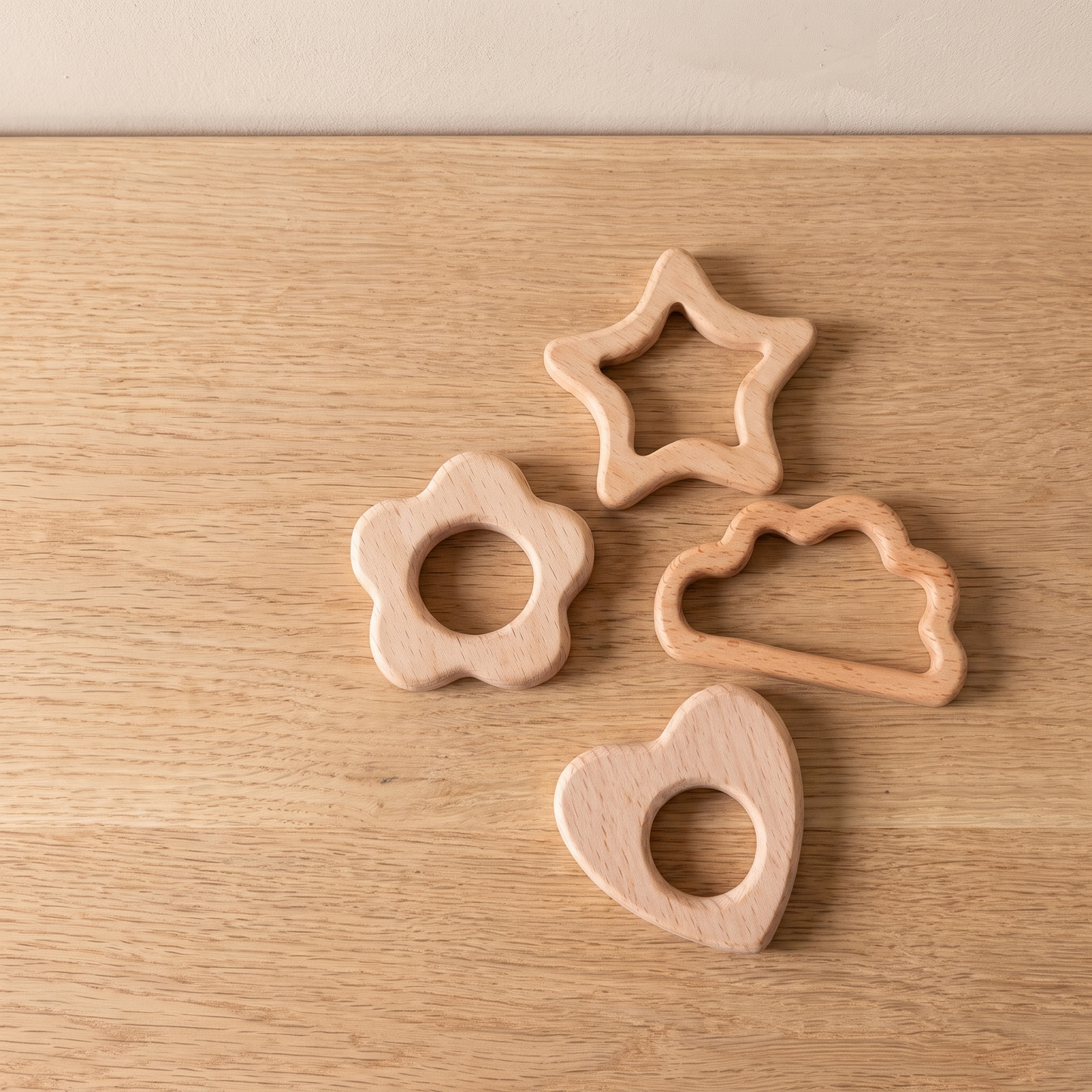 Wooden Shape Teether & Decoration Set — Handcrafted Beech Toy for Babies