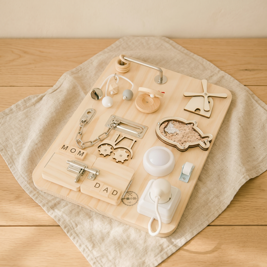 Wooden Sensory Busy Board — Fine Motor Skills Activity Board for Toddlers
