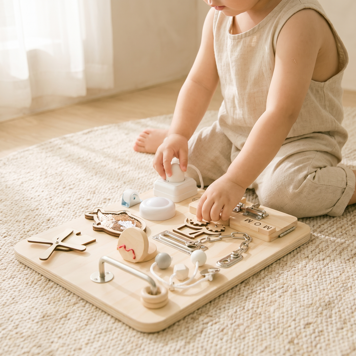 Wooden Sensory Busy Board — Fine Motor Skills Activity Board for Toddlers