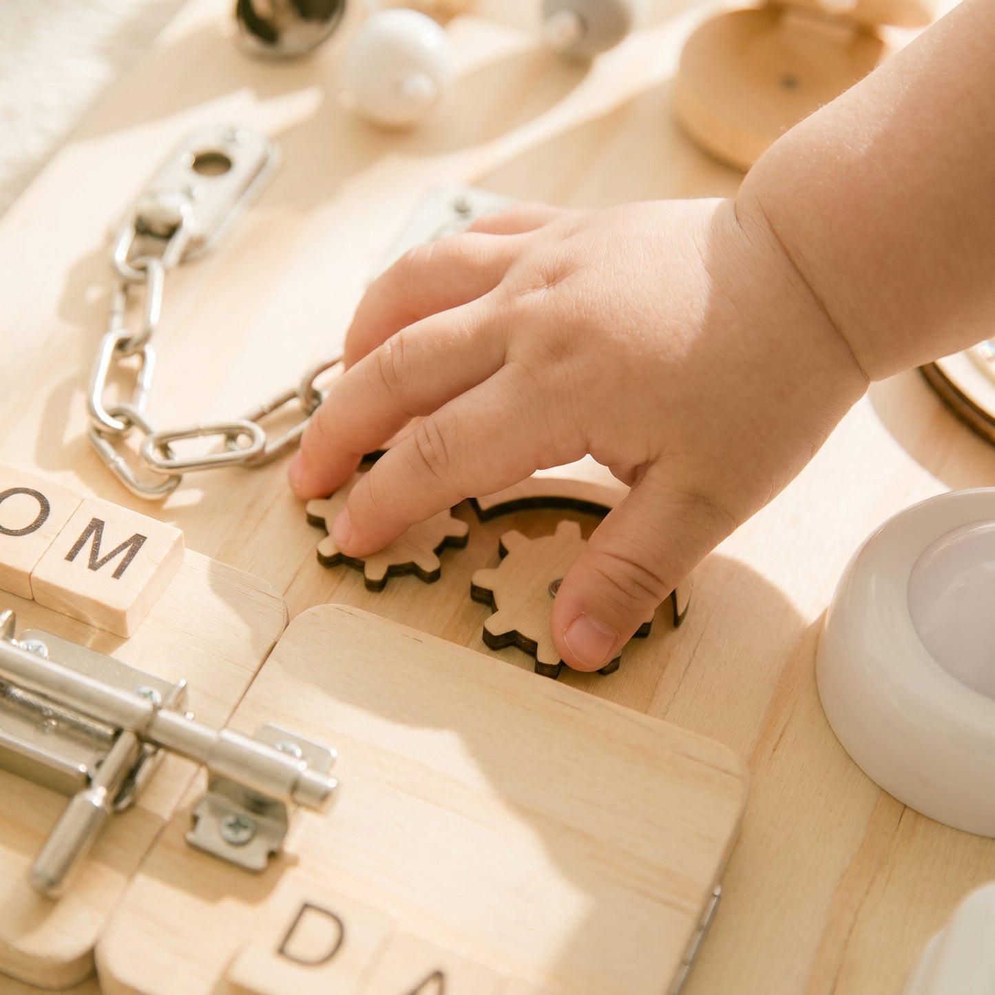 Wooden Sensory Busy Board — Fine Motor Skills Activity Board for Toddlers